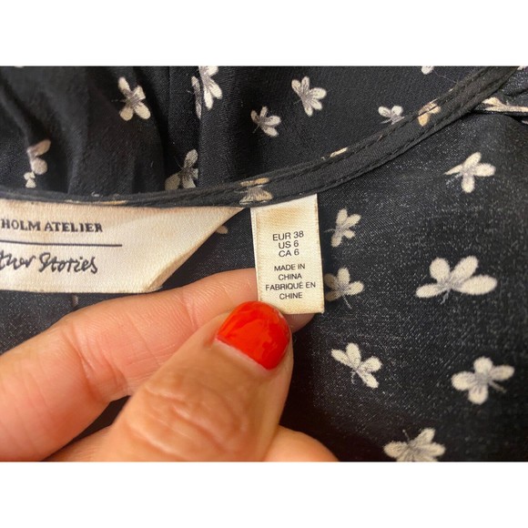 &Other Stories Printed Wrap Dress Viscose Size US 6 Eur 38 S M Black & White - Picture 10 of 13